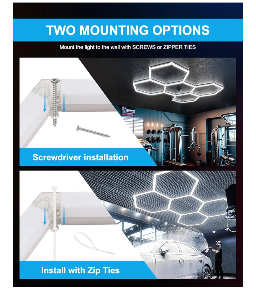 -000- Hexagon Garage Lights: Hexagon led Lights 26520LM DIY Ceiling LED Light 5 Grids 6500K