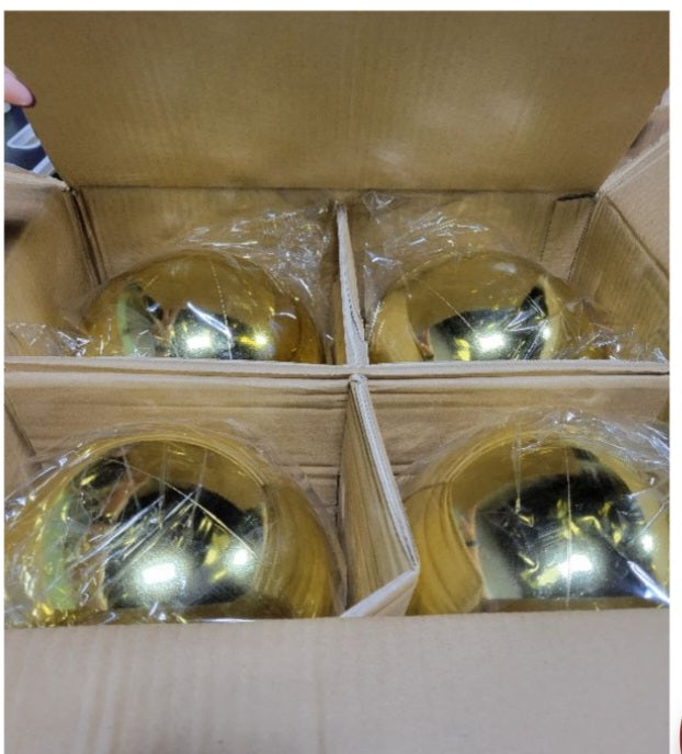 Zubebe 4 Pcs Extra Large Plastic Hanging Christmas Ball Ornaments 8''(200 Mm) (Candy Gold)