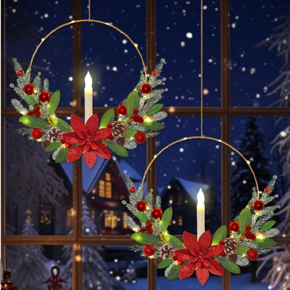 -000- Christmas Wreaths for Front Door with Lights 17''- 2 Pack