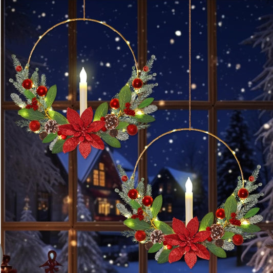 -000- Christmas Wreaths for Front Door with Lights 17''- 2 Pack