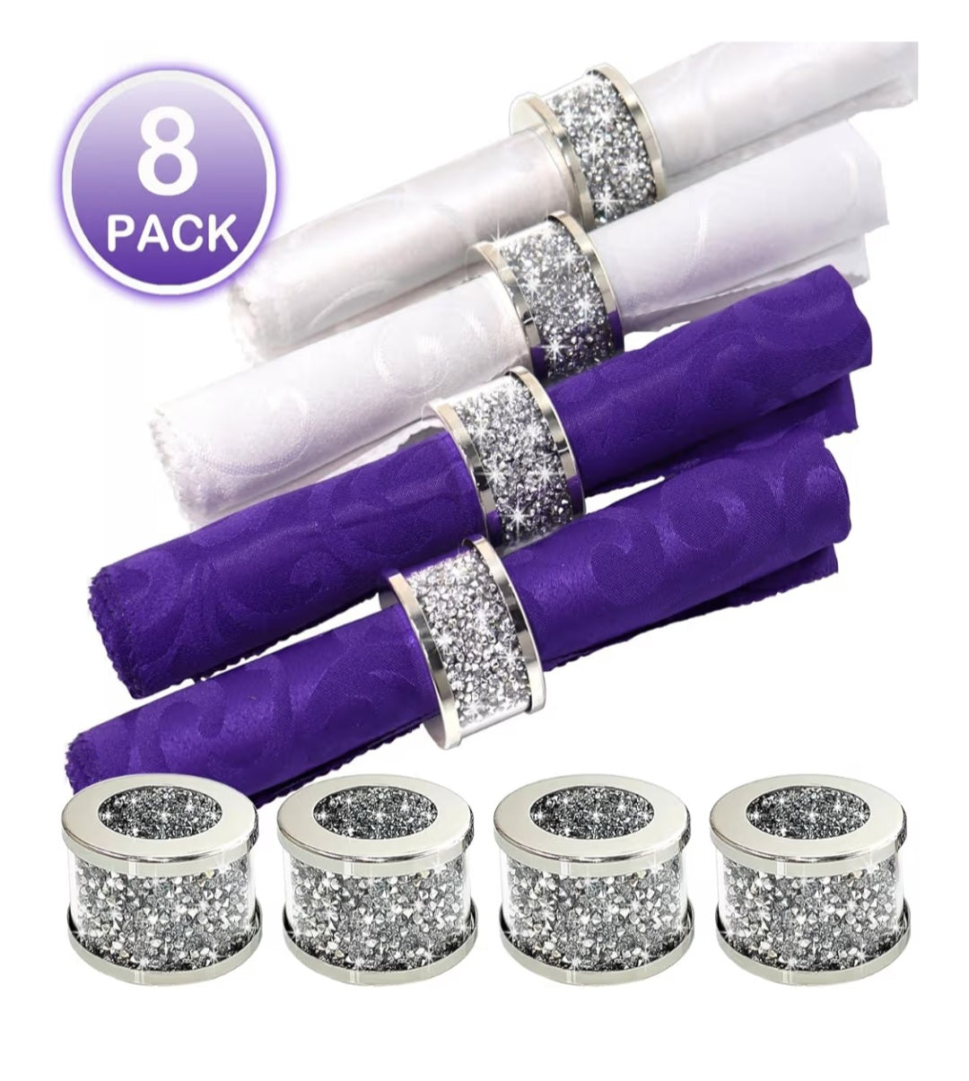 6c Crystal Glass Diamond Napkin Rings. Pack of 8 Pieces