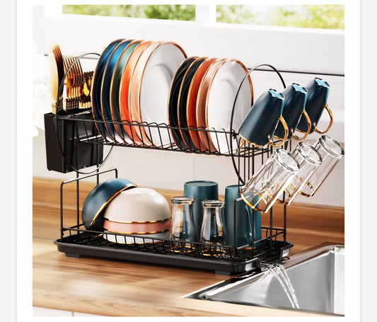 -001 NEW ITEM--Dish Drying Rack - 2 Tier Small Dish Racks for Kitchen Counter
