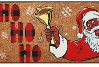 Black Santa Christmas Outdoor 29 x 17 Inch Rug.   "Ho Ho Ho"