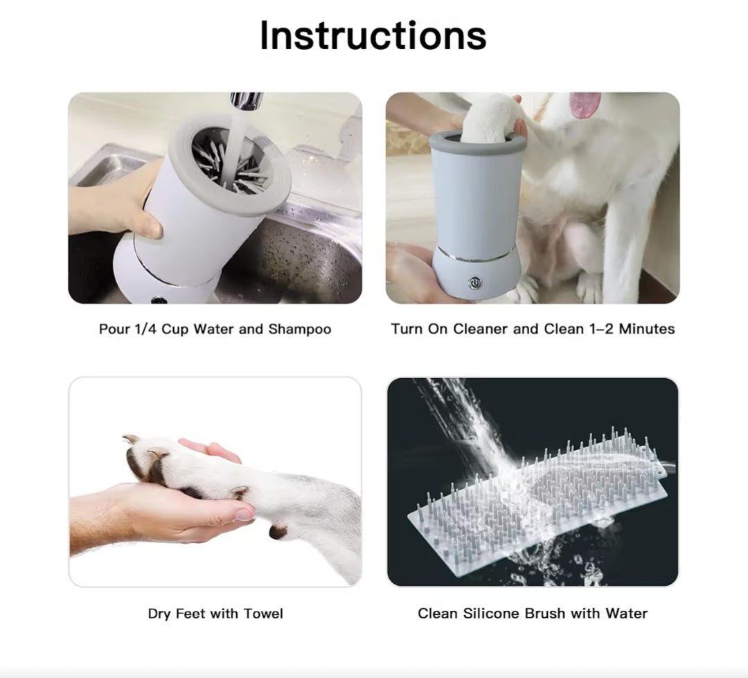 6d Sphera Automatic Pet Paw CleanerPortable Electric Washer and Massager for Dogs & Cats - USB Rechargeable - Silicone Brush