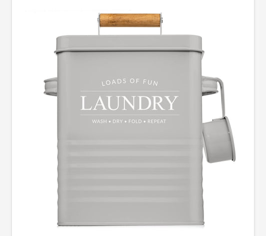 -001 NEW ITEM--Modern Farmhouse Metal Laundry Soap Dispenser Container Holder with Scoop