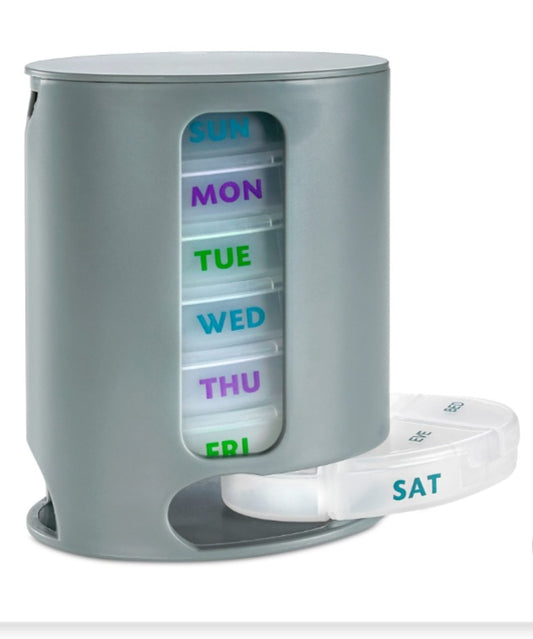 -001 NEW ITEM-Weekly Pill Organizer, 1 Dispenser, 7 Stackable Compartments Four Times-a-Day