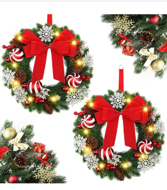 -000- Christmas Lighted Wreath, 2 Pack