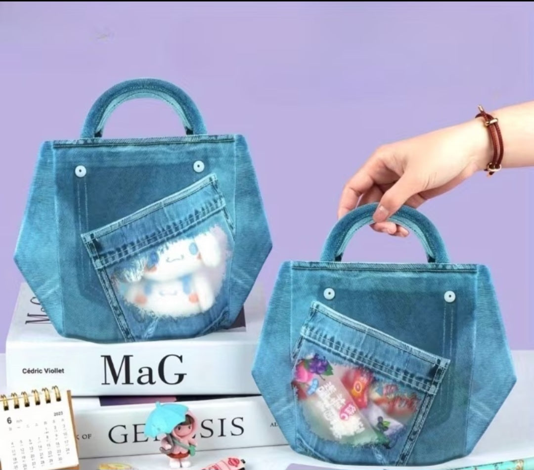 Denim Style Plastic Bag w/ Handles & Reusable Zipper Closure (2 piece). Length 8.5 inches -width 8.66 inches