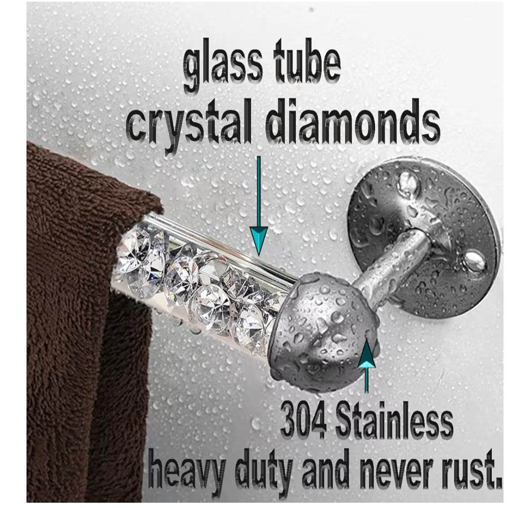 6c Crushed Diamond Glass Towel Bar For Bathroom/Closet