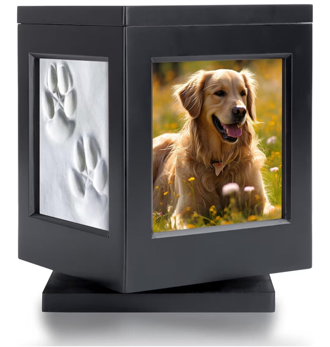 Personalized Pet Urn for Ashes, Black Wooden Memorial Keepsake
