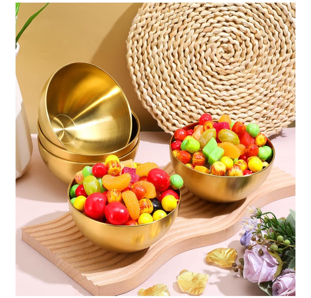 HOFURME 5 Pcs (5.9 Inch) Gold Mixing Bowls,Metal Stainless Steel Bowls