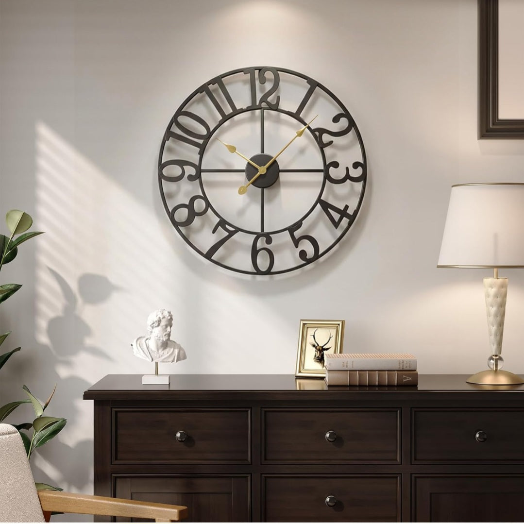 Cuspin Large Black Wall Clock, 24 Inch
