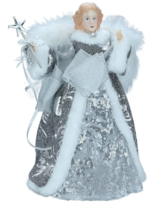 -000- Angel Treetop Ornament, 12in Silver