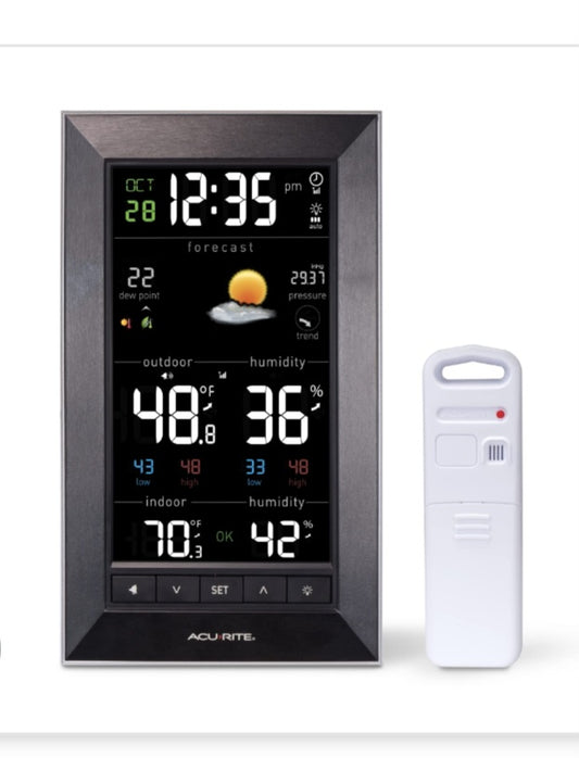 6b AcuRite Digital Vertical Weather Forecaster with Indoor/Outdoor Temperature, Humidity, and Date and Time (01121M) , BLACK