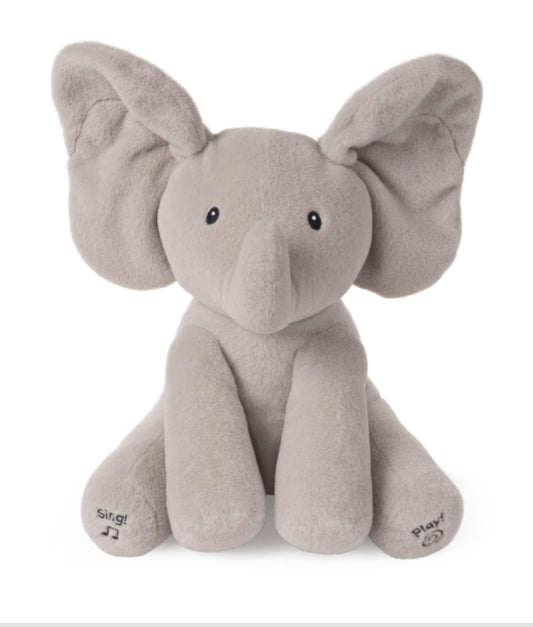 -001 NEW ITEM-Flappy The Elephant Animated Plush, Singing Stuffed Animal Baby Toy for Ages 0 and Up, Gray, 12"