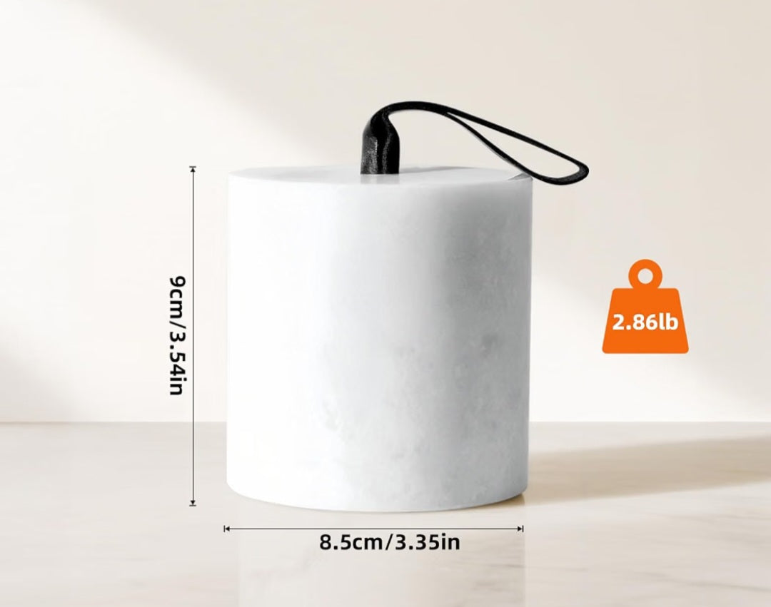 Marble Door Stop, 3.54” Decorative Door Stopper with Leather Handle & Non-Slip Felt bottom (white)