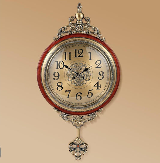 Liwyewu Vintage Pendulum Wall Clock, 14 Inch Dial Diameter, 26.8 Inch Overall Height