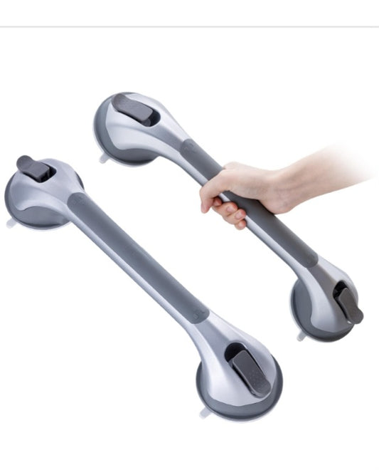 -003 NEW ITEM- Shower Grab Bar 2 Pack. 16 Inch Suction Grab Bars for Bathtubs & Showers. Heavy Duty Shower Grab Bars. No Drilling, Waterproof, Silver