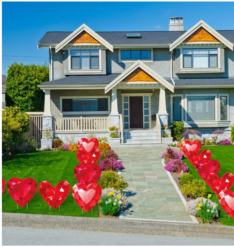 Diamond Heart Outdoor Decorations With Stakes (5 piece set) Red Heart Pathway Marker Gifts