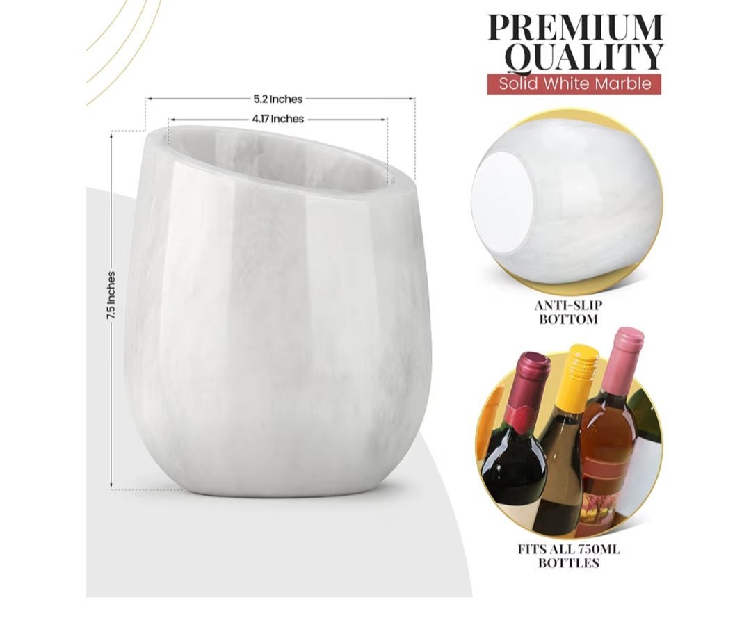 Gusto Nostro Marble Wine Chiller Bucket - 750ml Wine Bottle Cooler and Champagne Chiller