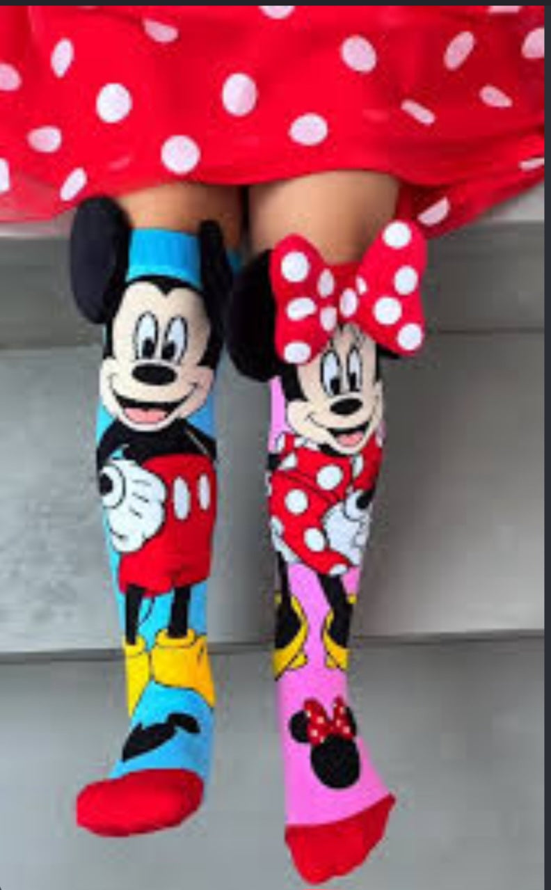 JIOIWA Cartoon Girl & Boy Mouse Mismatched 3D Plush Bow Knee-High Socks