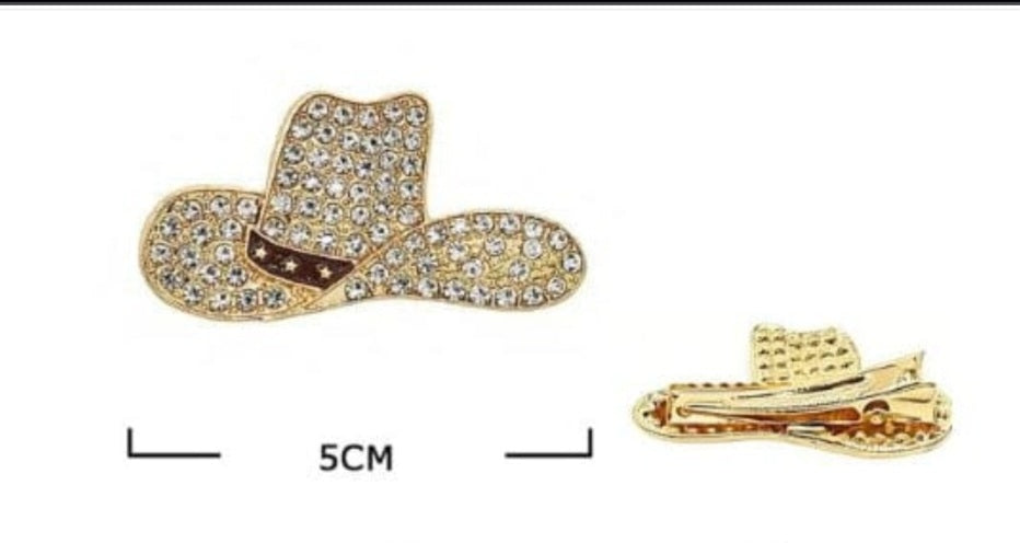 Rhinestone Cowboy Hat Hair Barrette Clip (black)