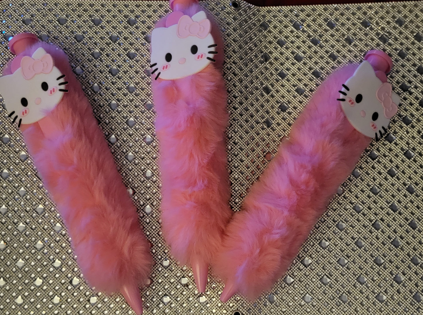 Jumbo Pink Fuzzy Hello Kitty Plush Ballpoint Pen Bundle - Set of 3