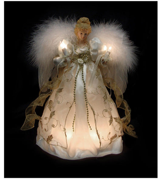 -000- Angel Christmas Tree Topper - Clear Lights-12" Lighted Cream & Gold #024-309