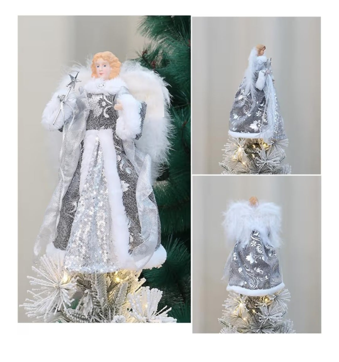 -000- Angel Treetop Ornament, 12in Silver