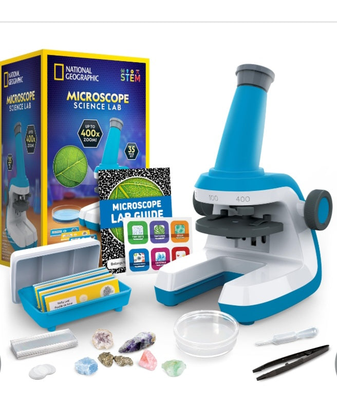 Microscope for Kids - Science Kit with an Easy-to-Use Kids Microscope, Up to 400x Zoom, Blank and Prepared Slides, Rock & Mineral Specimens, STEM Project Toy