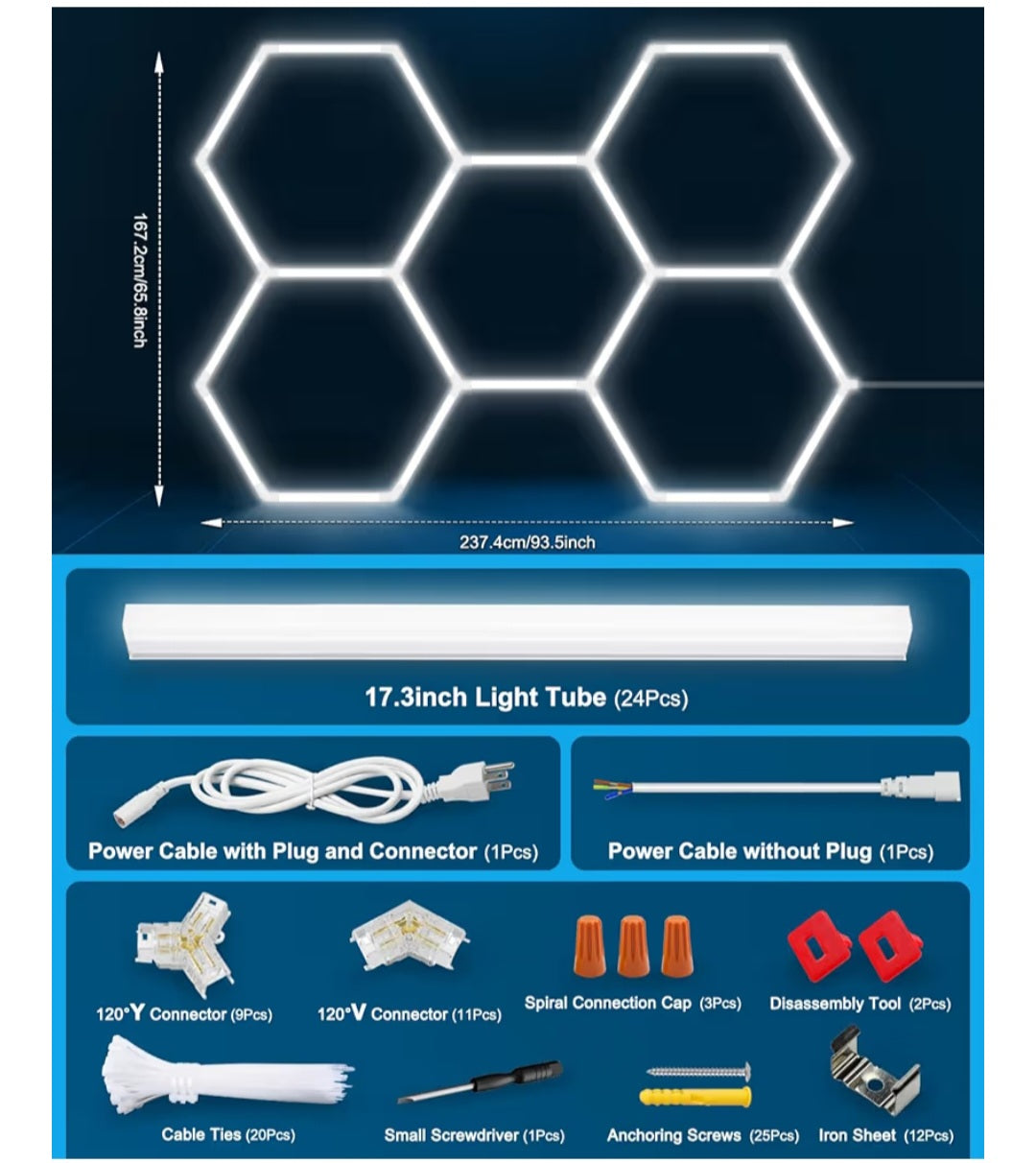 -000- Hexagon Garage Lights: Hexagon led Lights 26520LM DIY Ceiling LED Light 5 Grids 6500K