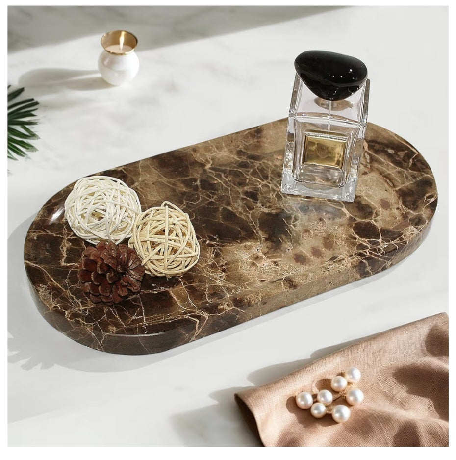 YMXYJM Genuine Real Natural Marble Tray (Brown)
