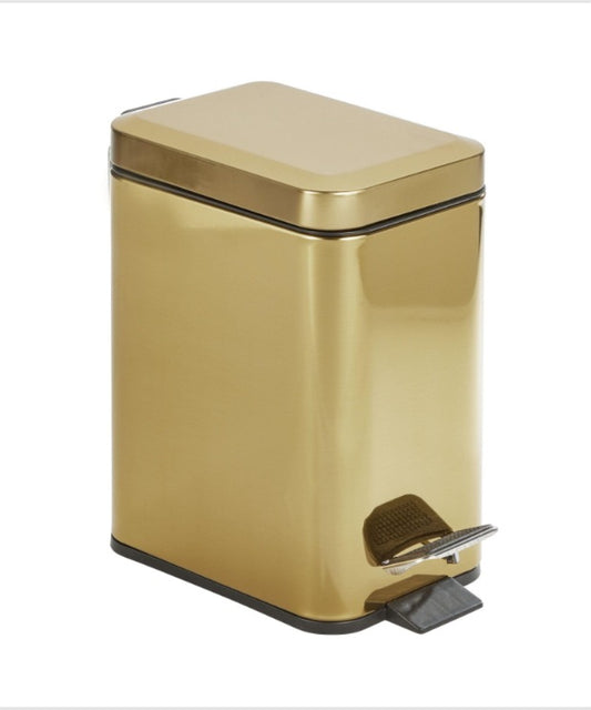 mDesign Slim Metal Rectangle 0.8 Gallon Trash Can w/Step Pedal(soft brass)