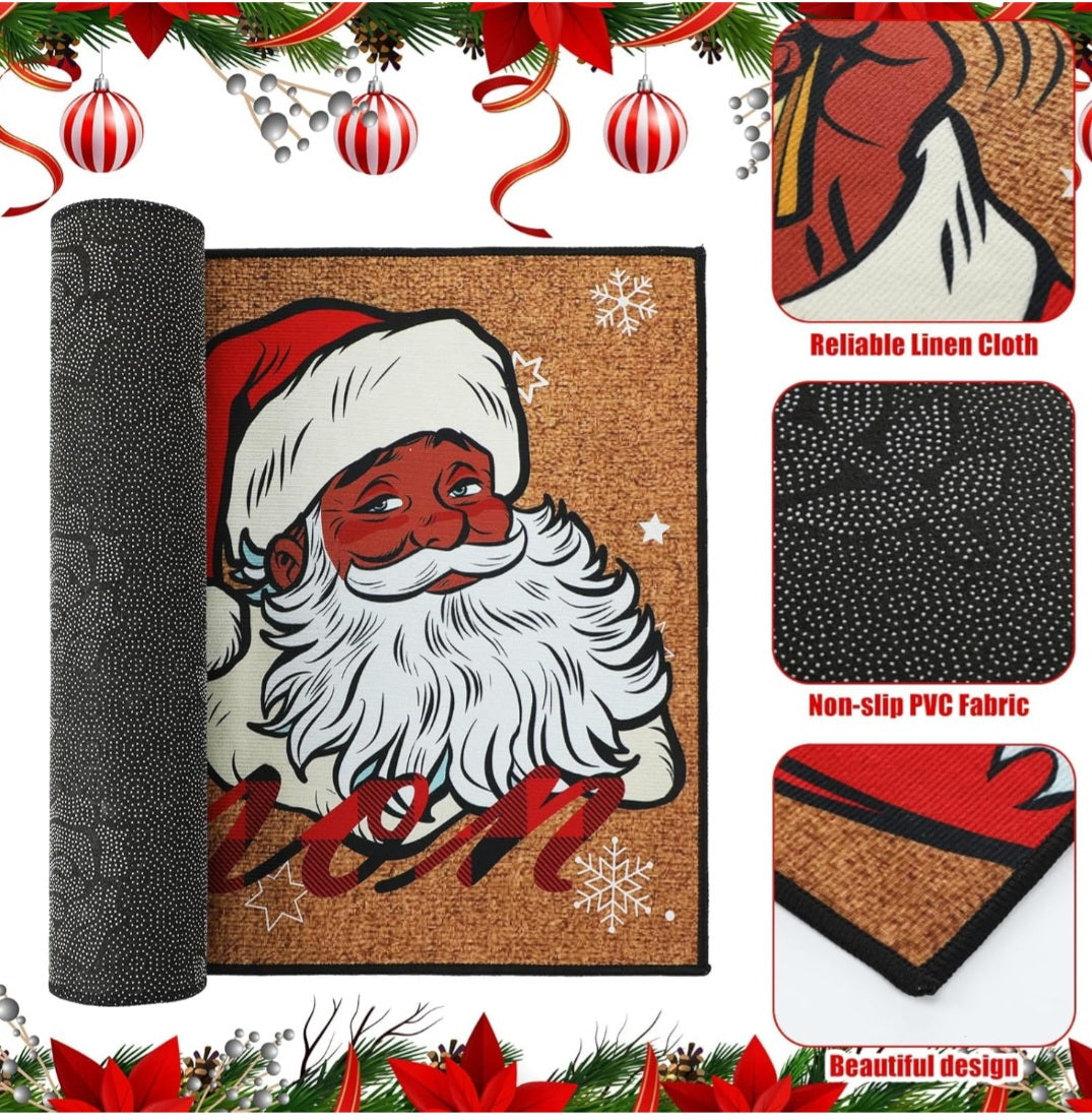 Black Santa Christmas Outdoor 29 x 17 Inch Rug.   "Merry Christmas "
