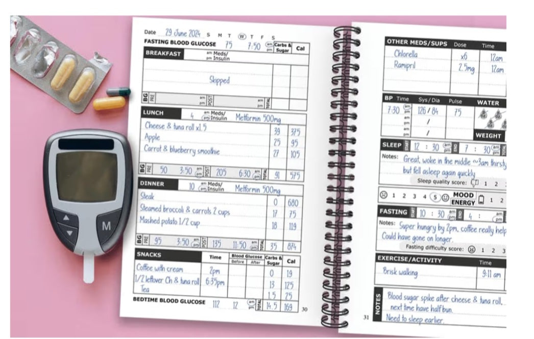 Diabetes Log Book - with Food & Blood Sugar Journal | for Types 1 & 2 Diabetics