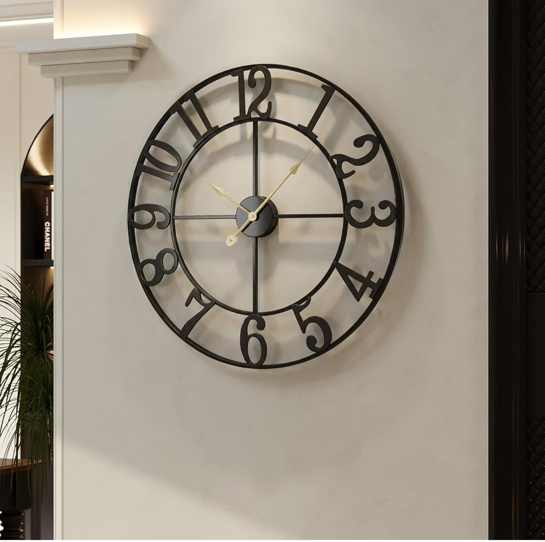 Cuspin Large Black Wall Clock, 24 Inch