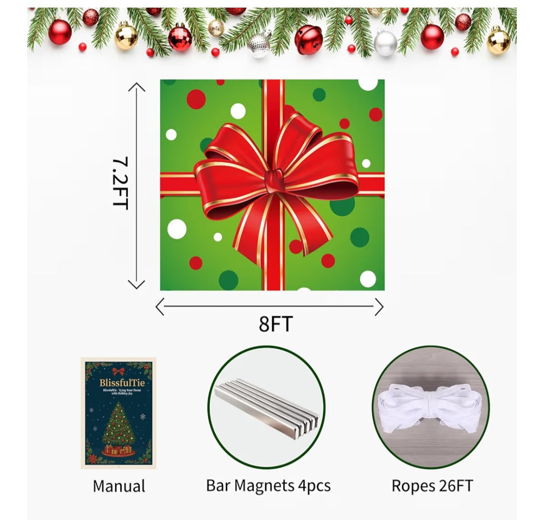 -000- BlissfulTie Christmas Single Garage Door Cover 7x8FT