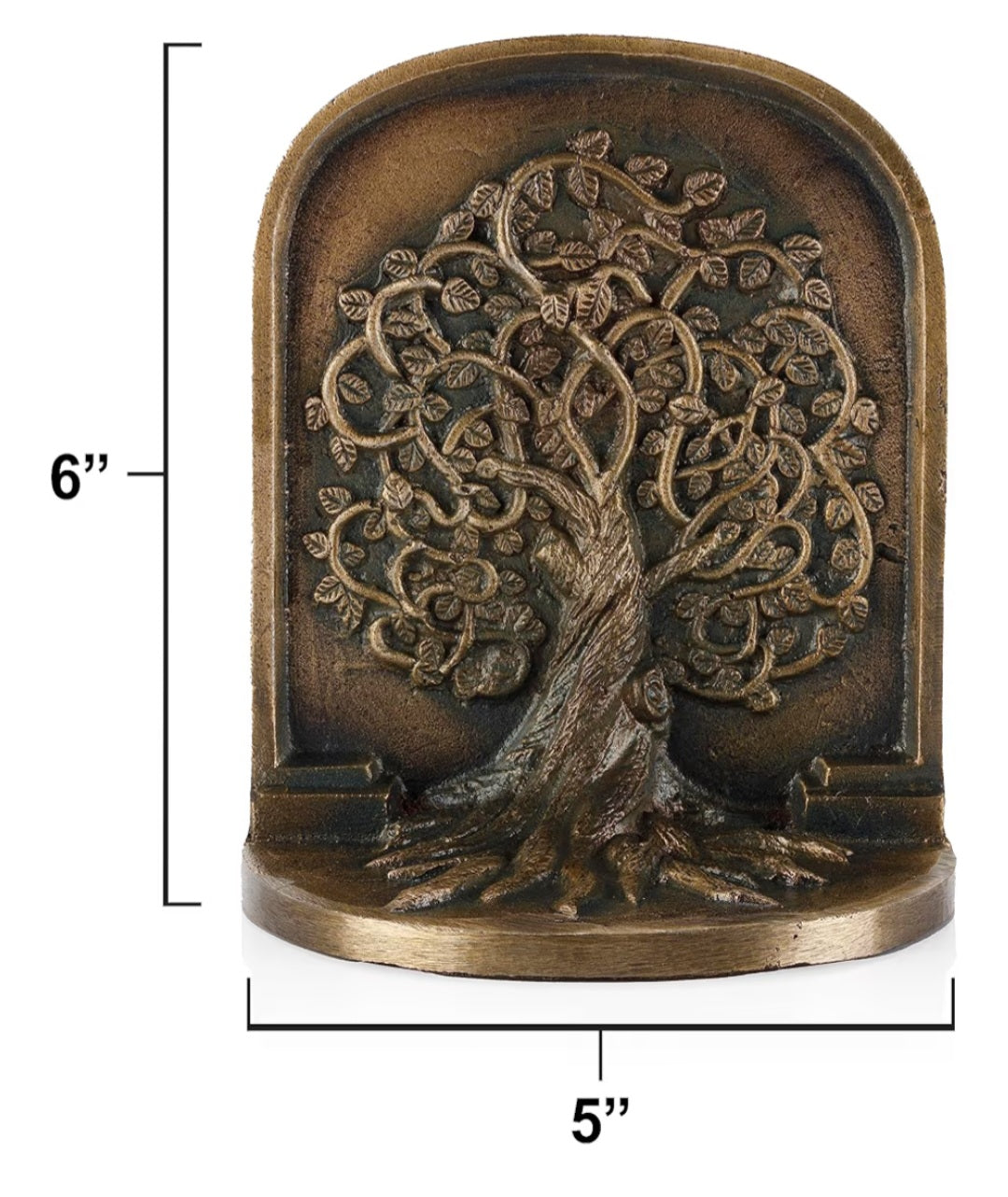 Tree of Life Bookends, Antique Brass, 2 Decorative Bookends for Shelves or Bookcase, Cast Iron
