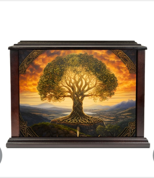 Tree of Life Urn. Wood Cremation Urn for Adult Human Ashes I