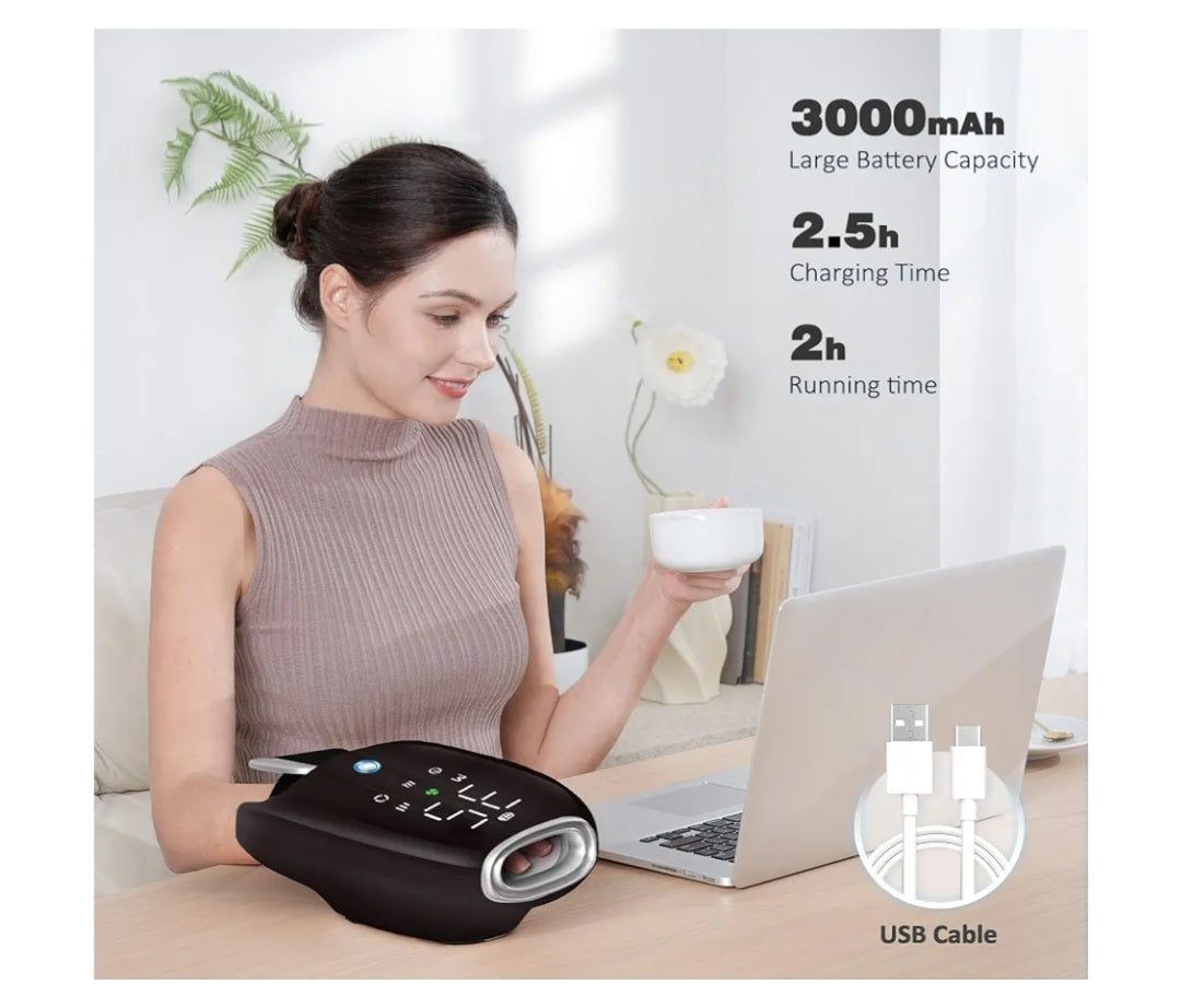 -002 NEW ITEM--Cordless Hand Massager with Heat and Compression, Roller Kneading, Wrist and Hand Massager for Arthritis and Carpal Tunnel, Gifts for Mom, Women and Men (Black)