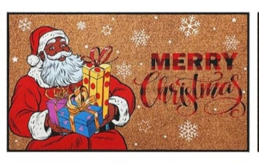 Black Santa Christmas Outdoor 29 x 17 Inch Rug.   "Merry Christmas "