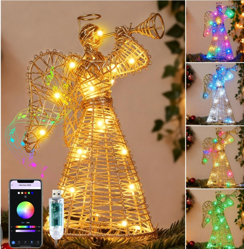 Smart Christmas Tree Topper, 3D Lighted Trumpeting Angel Topper with RGB LED Light, Gold Inventory  # 228-950