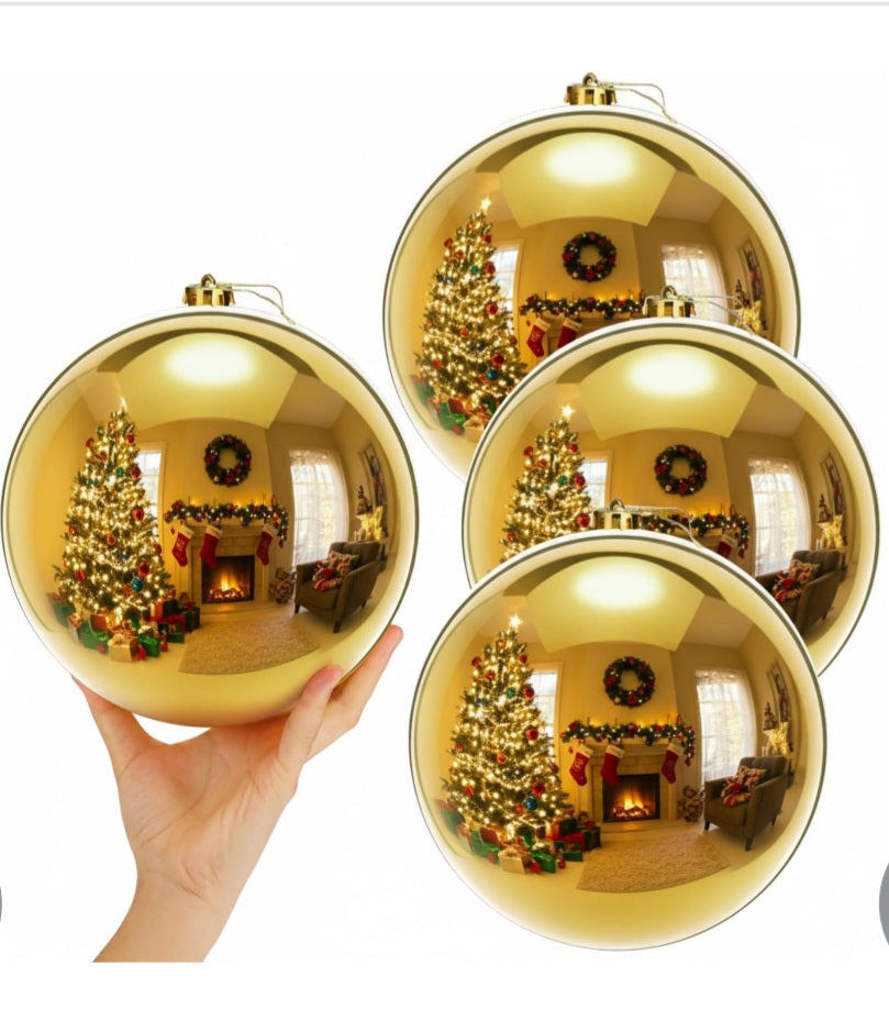 Zubebe 4 Pcs Extra Large Plastic Hanging Christmas Ball Ornaments 8''(200 Mm) (Candy Gold)