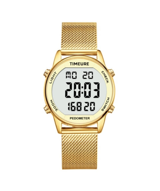 Step Counter Watch with Stainless Steel Bracelet, Stylish Design, No App, No Charging Needed