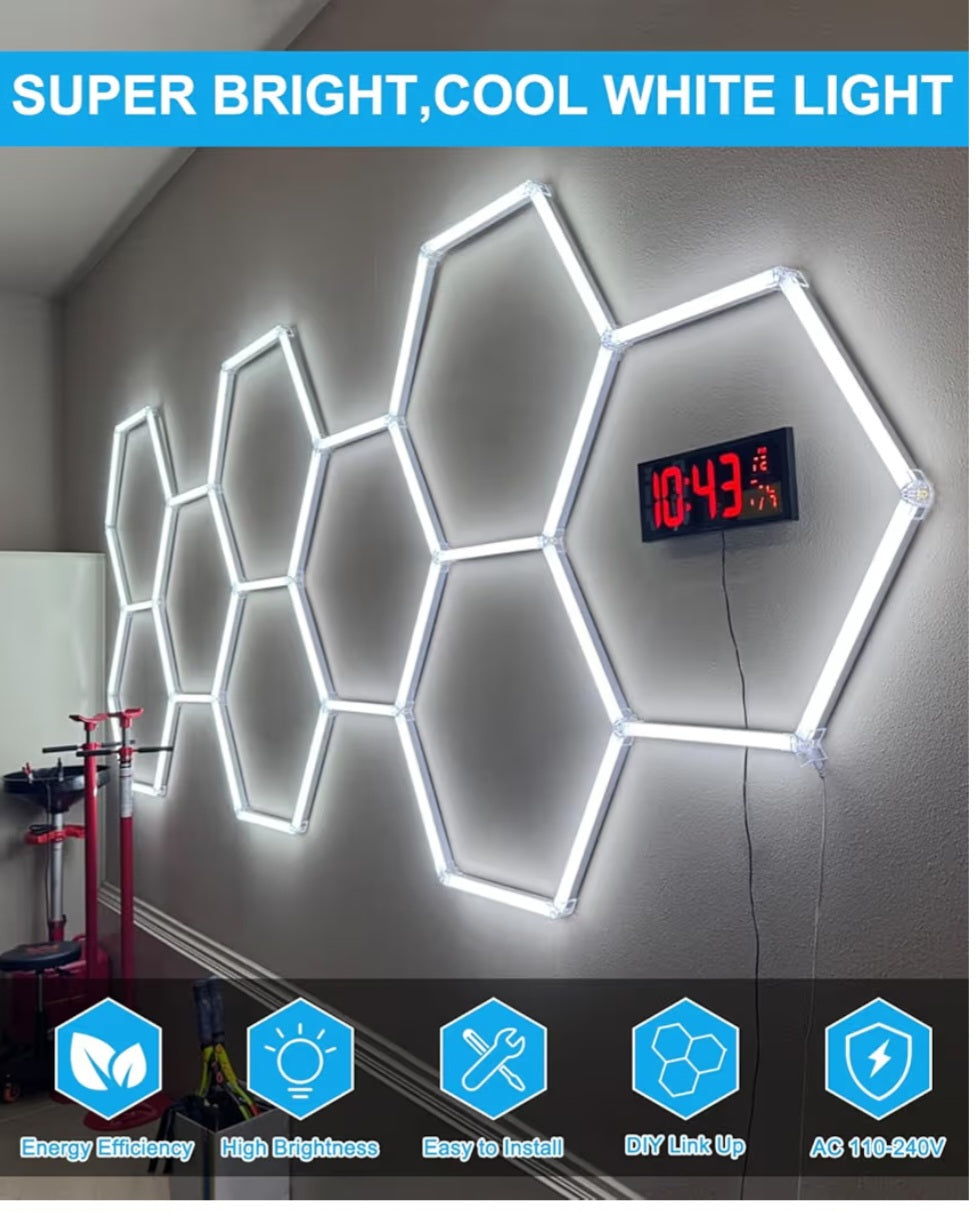 -000- Hexagon Garage Lights: Hexagon led Lights 26520LM DIY Ceiling LED Light 5 Grids 6500K