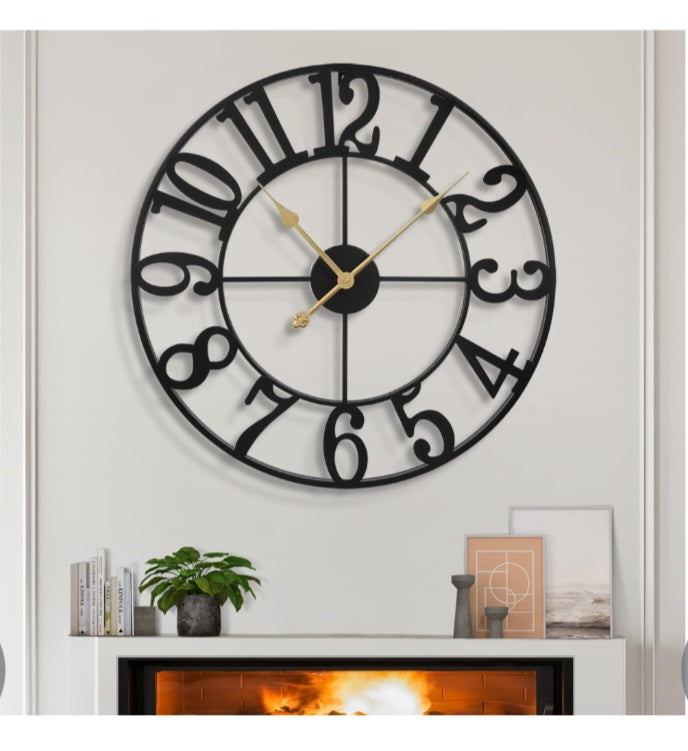Rustic Round Modern Big Metal Wall Clock, 16 inch