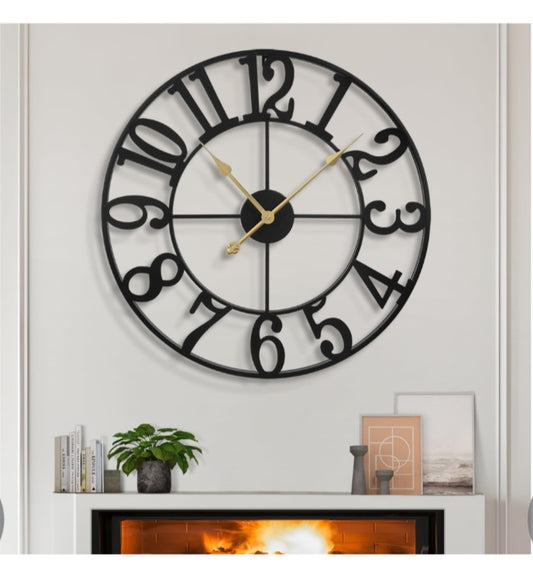 Rustic Round Modern Big Metal Wall Clock, 16 inch
