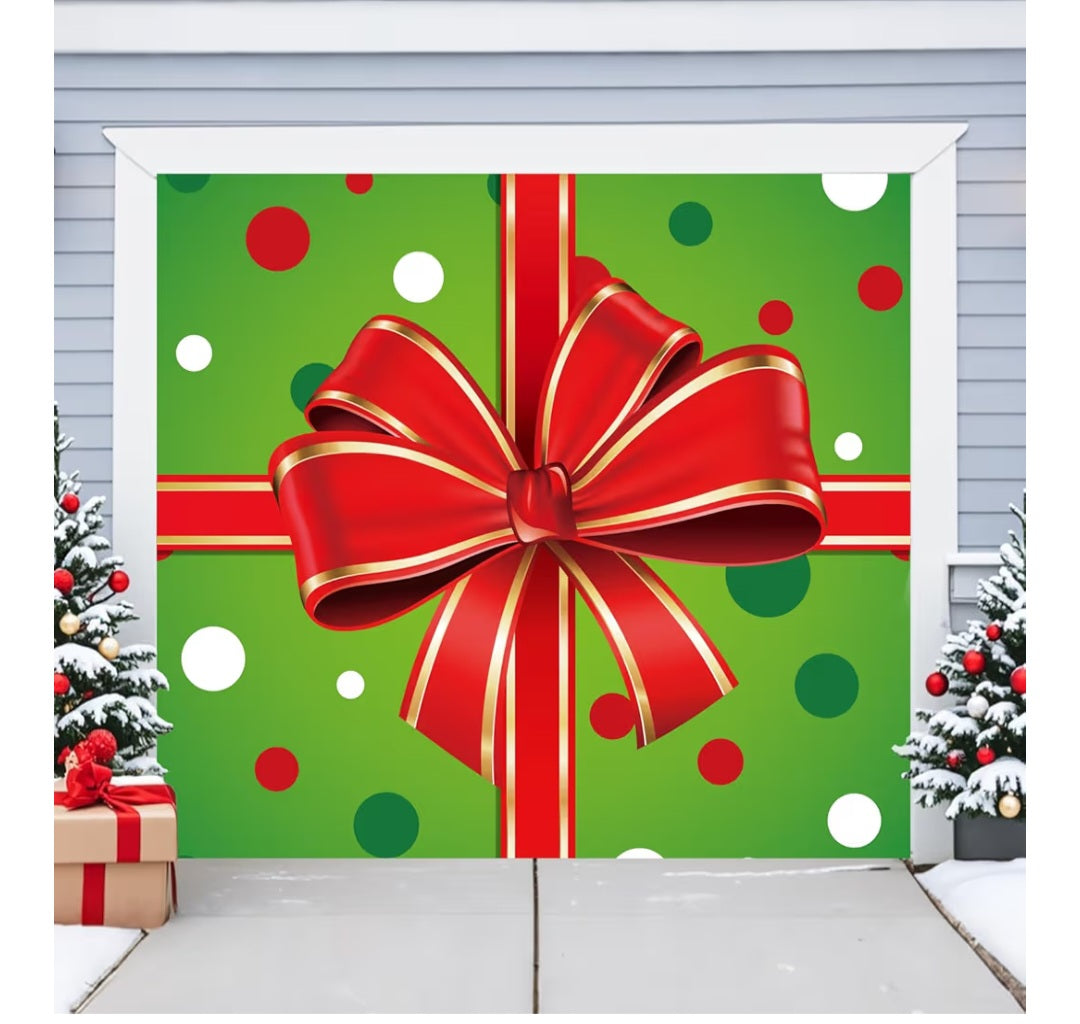 -000- BlissfulTie Christmas Single Garage Door Cover 7x8FT