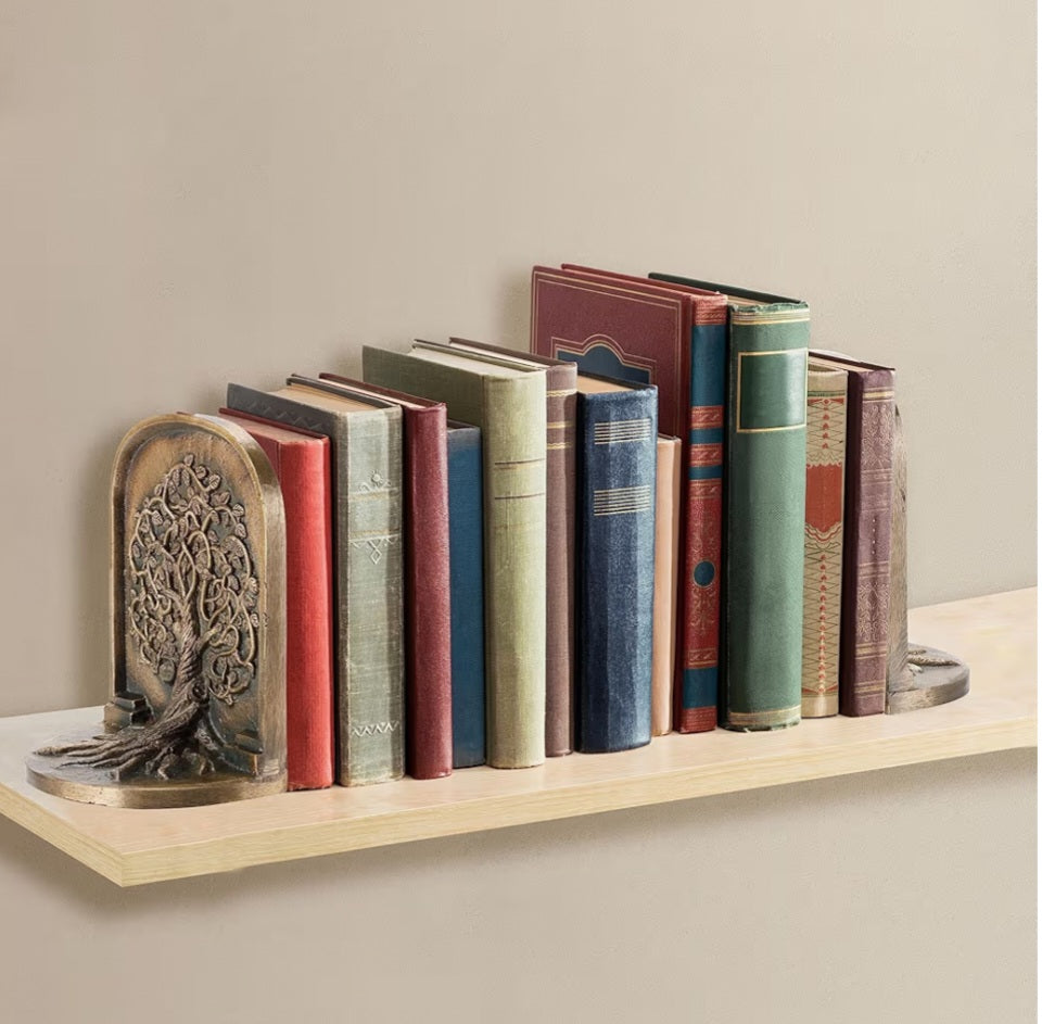 Tree of Life Bookends, Antique Brass, 2 Decorative Bookends for Shelves or Bookcase, Cast Iron