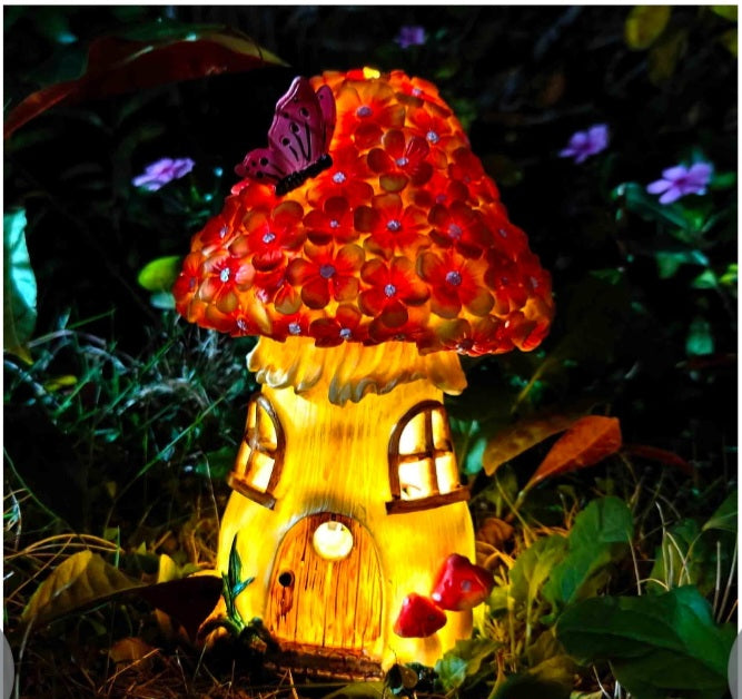 MeritMode Fairy Garden House Mushroom with Solar LED Light - small  7" H